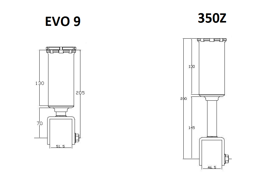 Smaller one is what the evo one normally uses and the taller one is the one I need modded